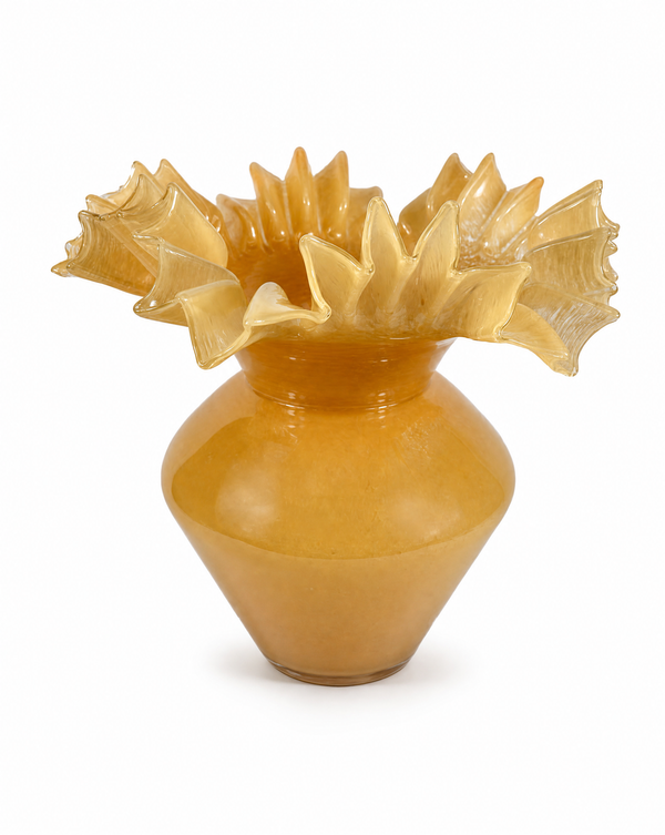 Glasvase Peach, große mundgeblasene Vase mit Blüten-Ornament, 37 cm von LATÉLIO