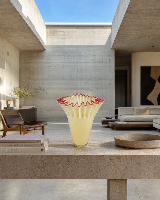Glasvase Beige — große gerippte Form