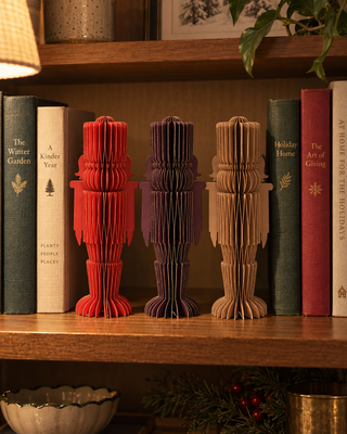 Papier Nussknacker Set 3-farbig im Bücherregal