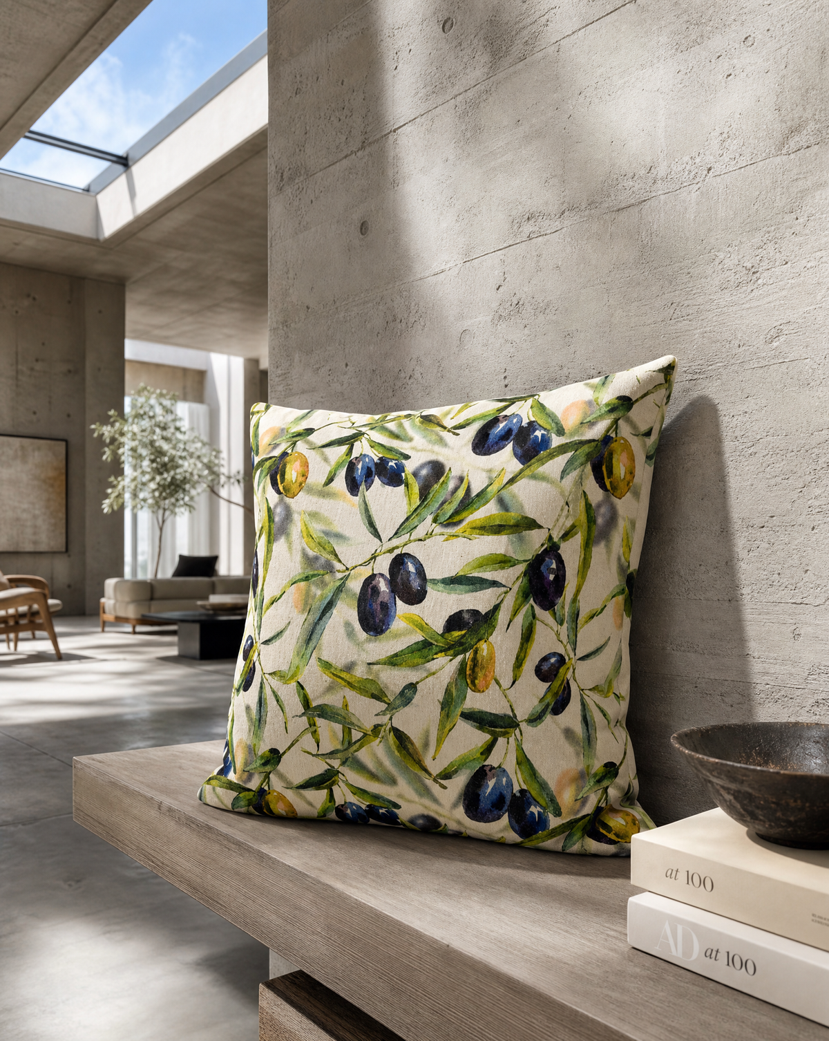 Dekokissen Olive — botanisches Muster